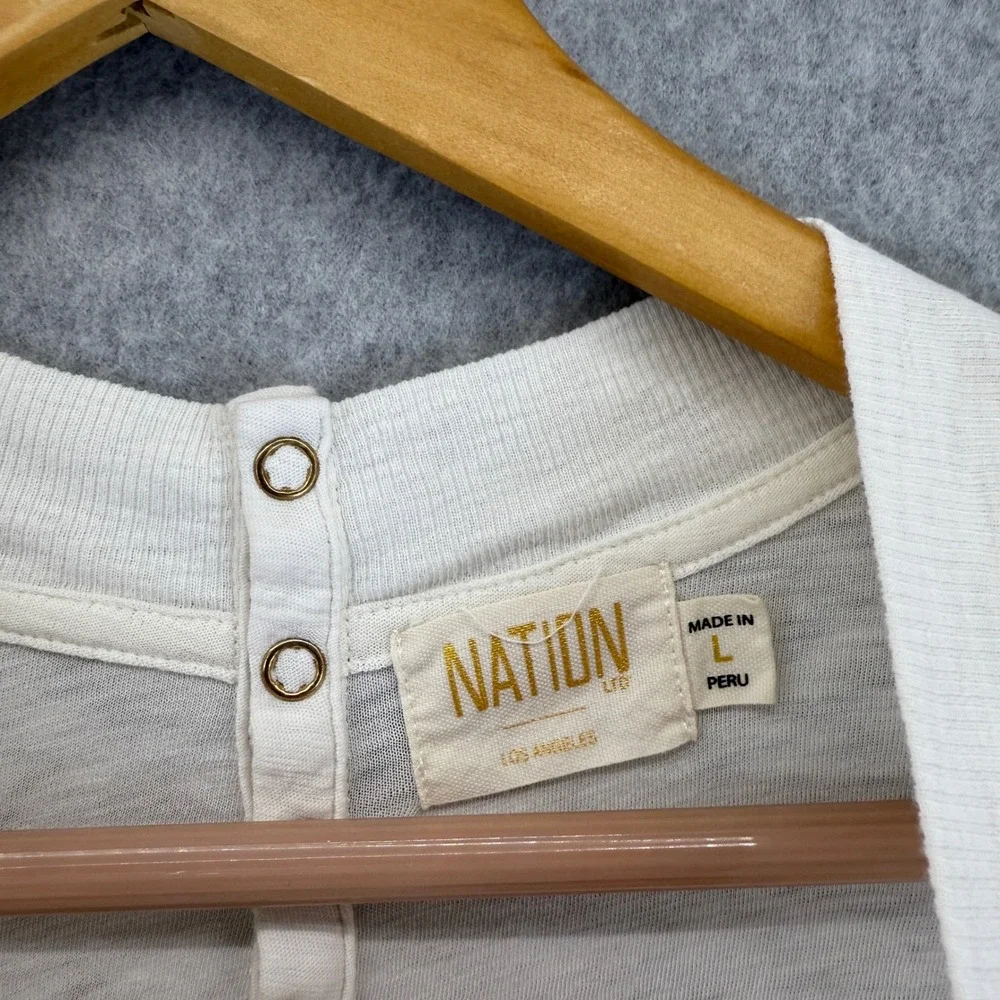 Nation LTD Ivory Cream Ruffle Top Long‎ Sleeve Button Back Blouse Size Large